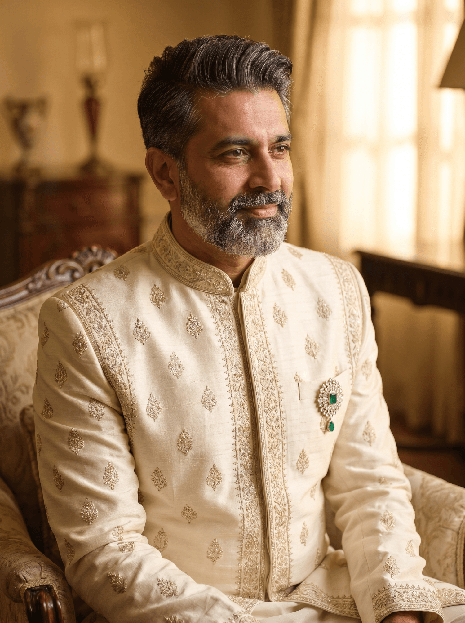 A groom in an ivory sherwani